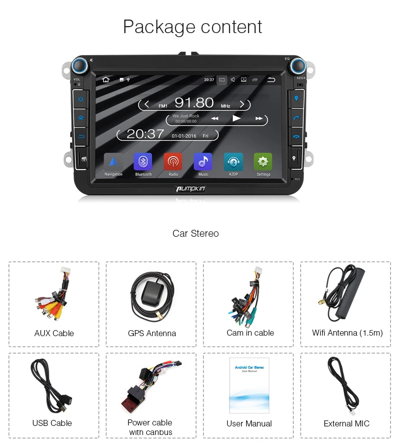 Perfect Pumpkin 2 Din 8" Car Radio 2GB RAM Android 7.1 GPS Navigation Car Stereo Audio For VW/Skoda/Seat/Golf Radio Video Player NO DVD 23