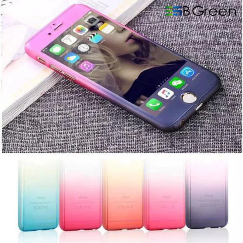 

BGreen Ombre Color Cell Phone Full Fitted Case Skin Knockproof Dirt Proof Back Cover Screen Protector for Apple iPhone 6 6S Plus