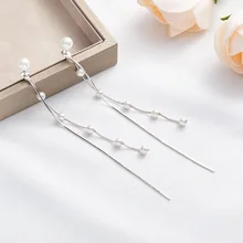 Модные Элегантные 925 пробы Серебряные длинные серьги с кисточками простые серьги-гвоздики с жемчугом корейские сережки-шпильки женские серьги