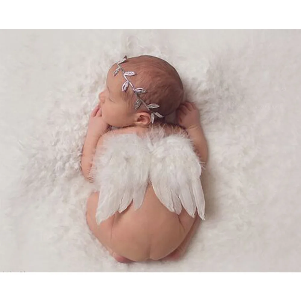 Fashion Newborn Baby Kids Olive Branch Headband & Angel Wings Photo Props Newborn Photography Props