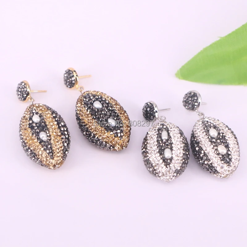 

4Pair Pave Rhinestone Crystal and Small Pearl Dangle Earring, Charm Earrings For Women