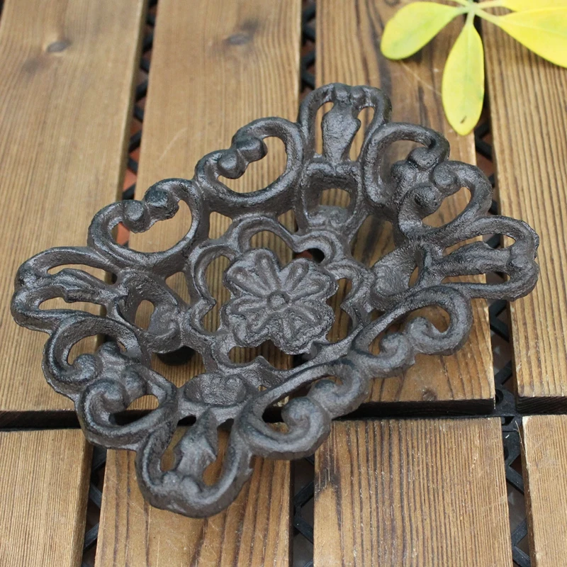 Vintage Rectangle Cast Iron Soap Holder With Hollow Flower Pattern Farm House Accents Handmade Home Garden Tabletop Decor Dish 4