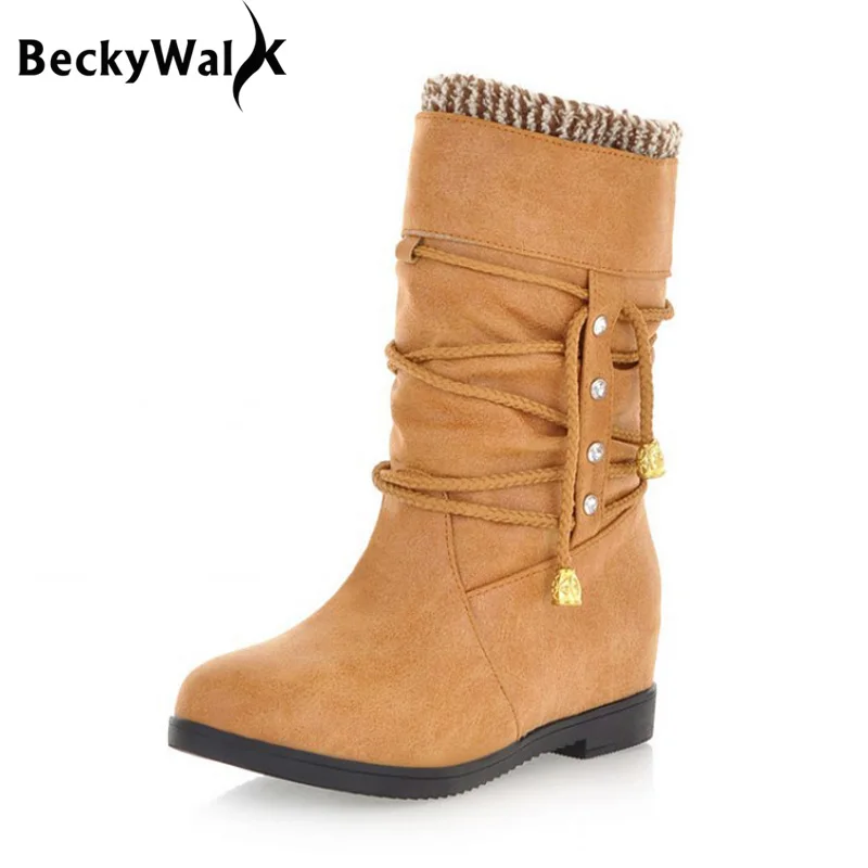 

High top cross strap autumn and winter women's boots plus size 34-43 botas femininas hidden wedges female casual shoes WSH977