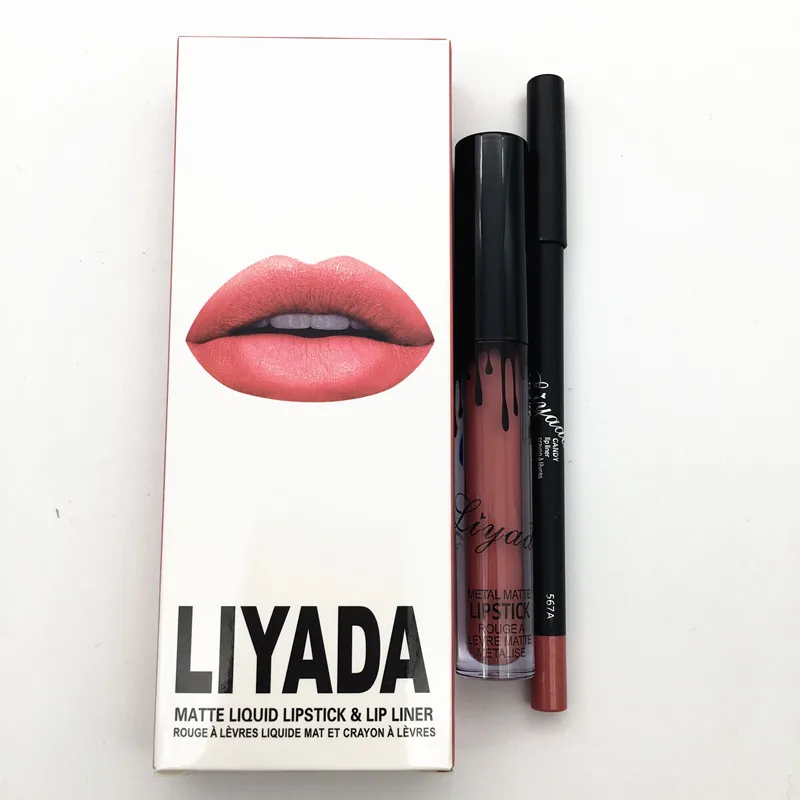 259 Liyada Kit De Crayon à Lèvres Liquide Mat Rouge à Lèvres Maquillage Durable Brillant à Lèvres étanche 8 Couleurs 2 Pièces1 Ensemble On