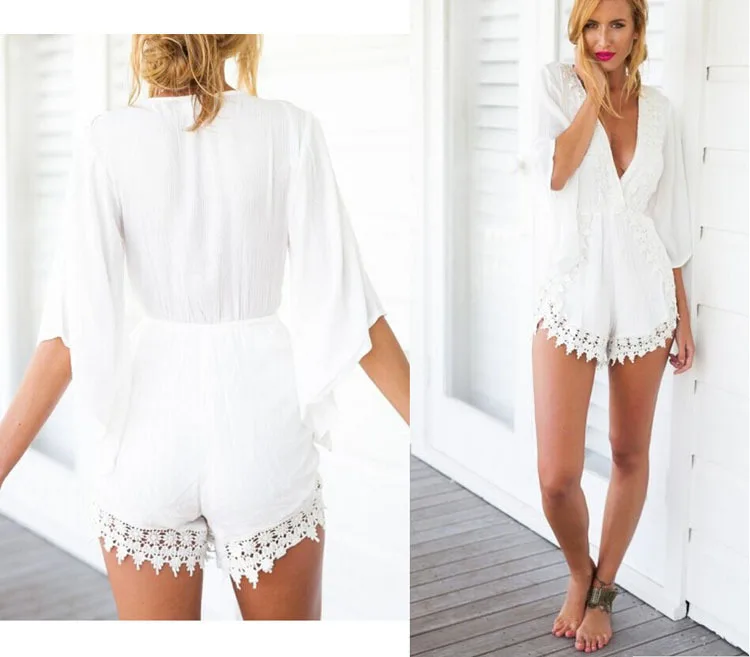 White women's romper shorts Clearance