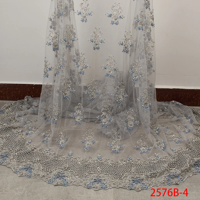 

African Lace Fabric 2019 High Quality Lace Hanamade Beads Tulle Lace Fabric New French Embroidered Tulle Laces Fabric XZ2576B-1