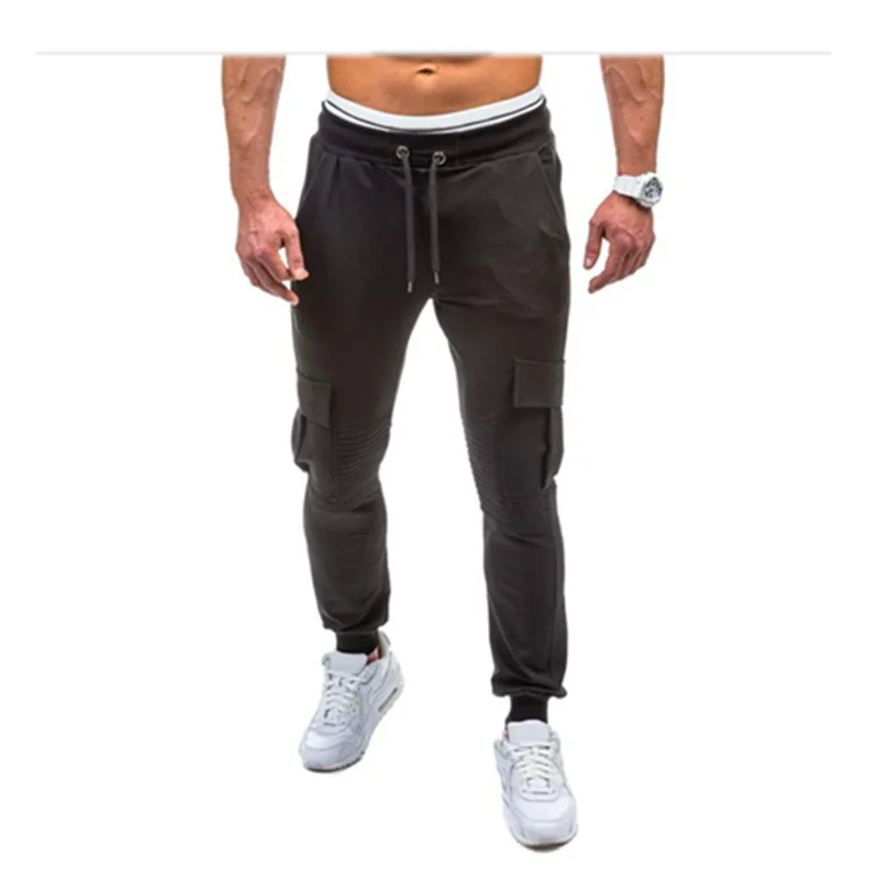Мужские джоггеры брюки новые высококачественные Брендовые мужские брюки тонкие повседневные разноцветные карман конвергентные штаны Одежда - Цвет: Черный
