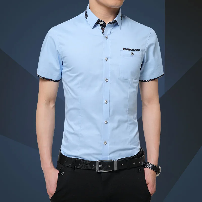 Лето, мужская рубашка с коротким рукавом, Мужская облегающая Модная рубашка, рубашка, Азиатский Размер 5XL, брендовая одежда