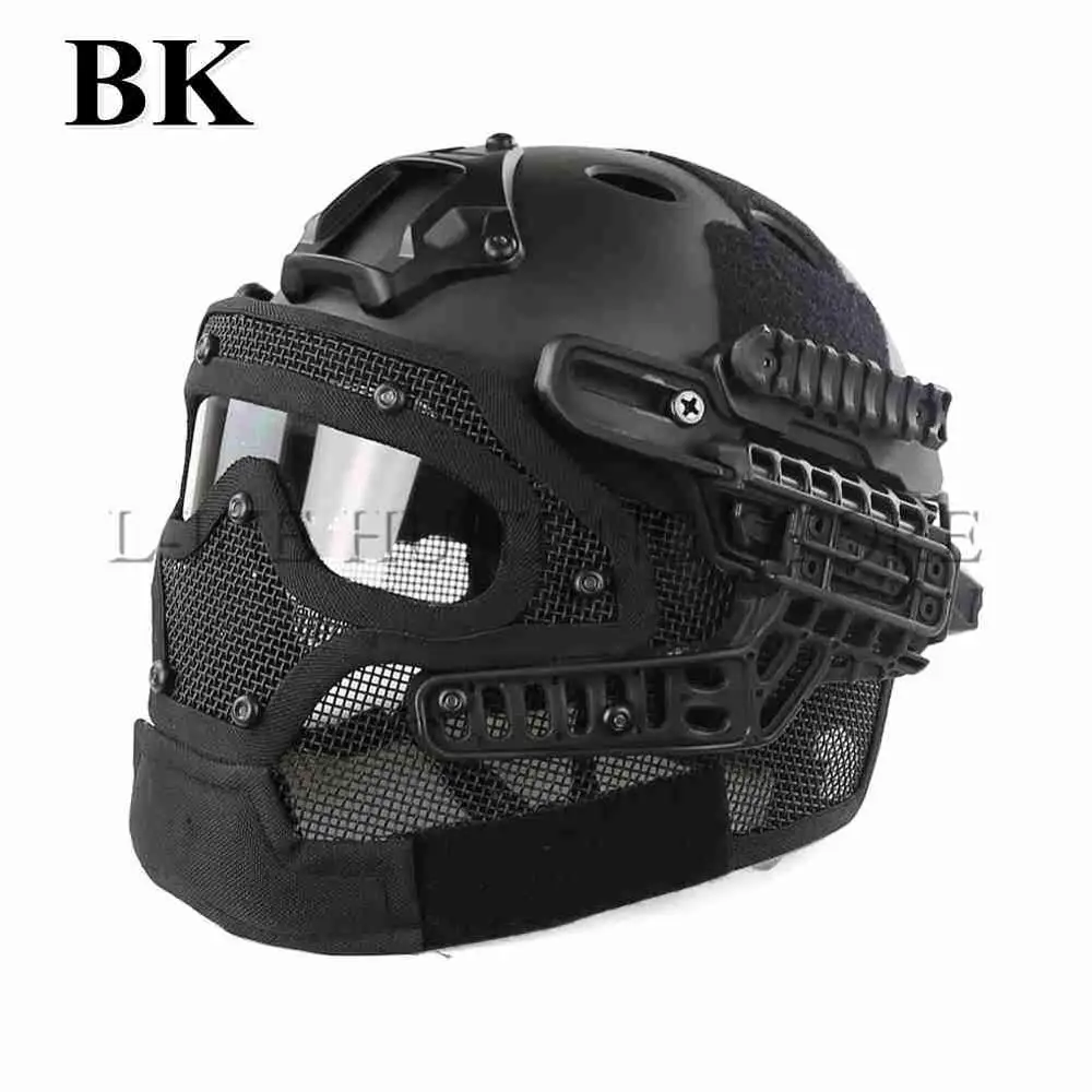 Охота G4 система ABS Тактический шлем с полностью лицевой маской и очками для военной страйкбольной стрельбы - Цвет: BK