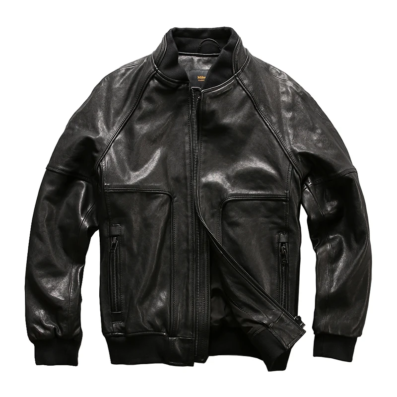 HARLEY DAMSON Black Men Casual Leather Jacket Plus Size XXXL Real Sheepskin Winter Russian Slim 