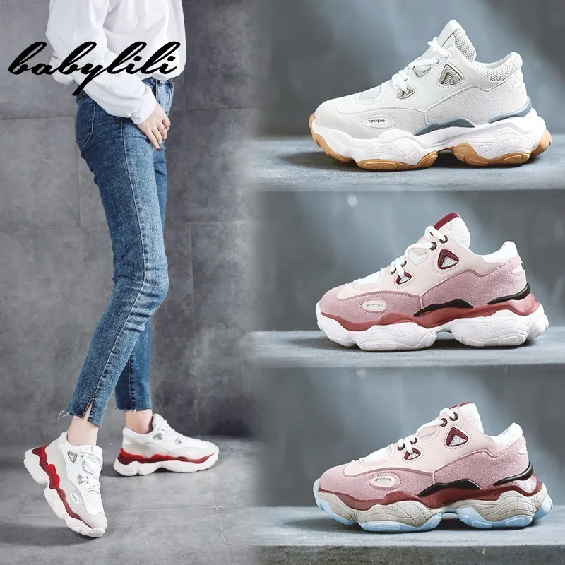 

2019 White Women's Sneakers Fashion Sneakers for Women Platform Dad Sneakers Sport Walking Wedges Shoes Women Vulcanize Shoes