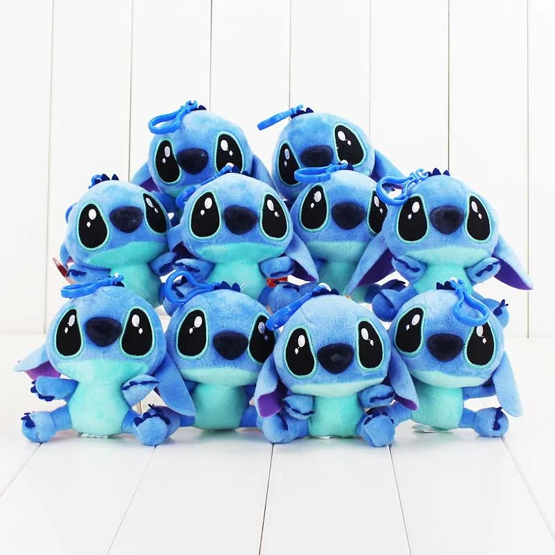 

10pcs/lot 4"10cm Lilo & Stitch Plush Toy Doll with Hook Soft Stuffed Doll Blue Stitch Plush Keychain Pendants