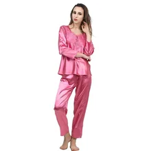 Новые атласные женские пижамы наборы с длинными рукавами ночная рубашка Топ с полной-длинная пижама брюки пижамы Женская домашняя одежда