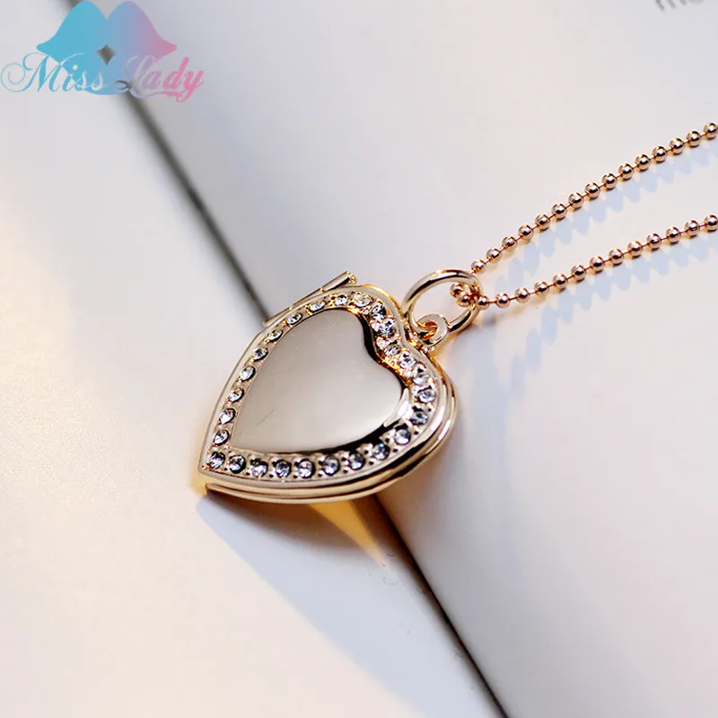Miss Lady Trendy crystal Love locket pendant necklace ...
