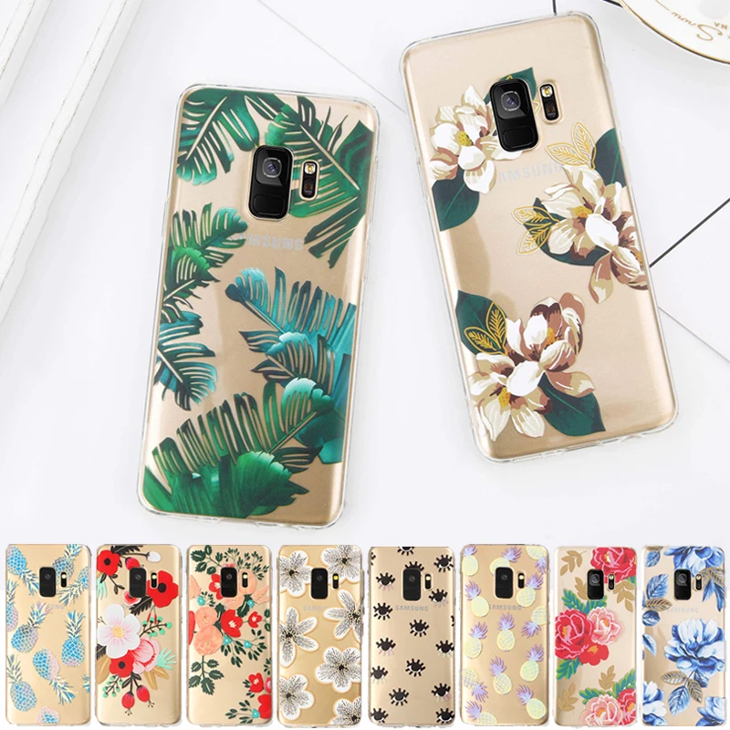 

Pineapple Cherry Flower Floral Phone Case For iPhone 8 6 6S 7 Plus Transparent Silicon Back Cover For Samsung S7 Edge S8 S9 Plus