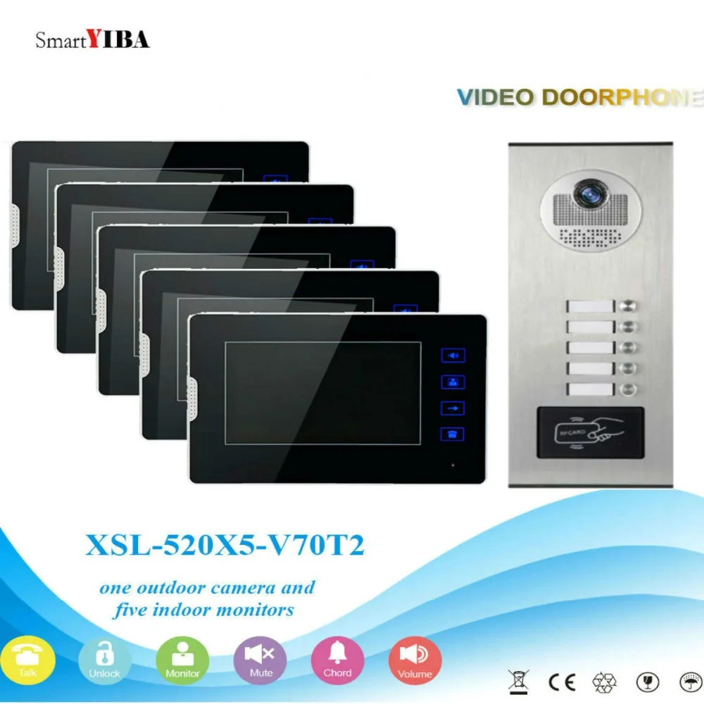 

SmartYIBA 7" Monitor Wired Video Door Phone Intercom System RFID Access IR Camera Night Vision Two Way Audio For Multi-Apartment