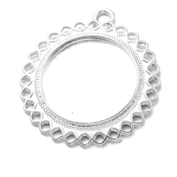 

10pcs/lot 25mm Round Cabochons Bases Settings Silver Plated Flower Lace Bezel Trays Fit 25mm Glass Cabochon DIY Necklace Making