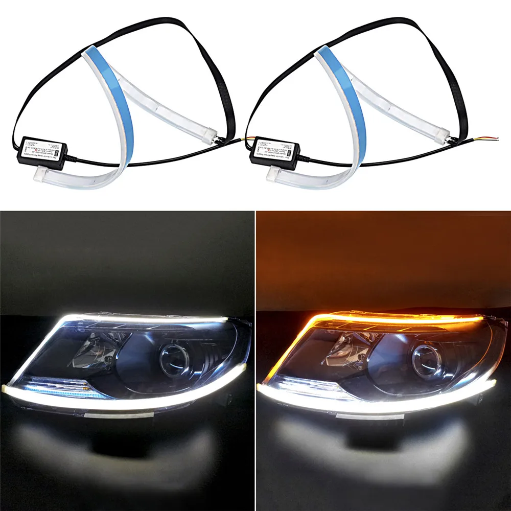 2pcs Universal Flexible Car Flowing Daytime Running Light Headlight