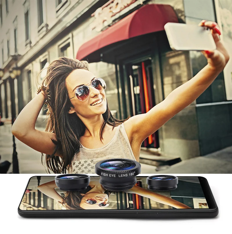 

3 in 1 Fisheye Lens lenses Mobile Phone Clip Lens With Fiber Lens Bag Angle Lens Camera Macro For iPhone Xiaomi Huawei Lenovo