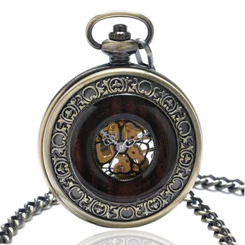 

Vintage New Elegant Retro Bronze Frame With Black Flower Roman Number Dial Design Mechanical Pocket Watch With Chain Fob Watches