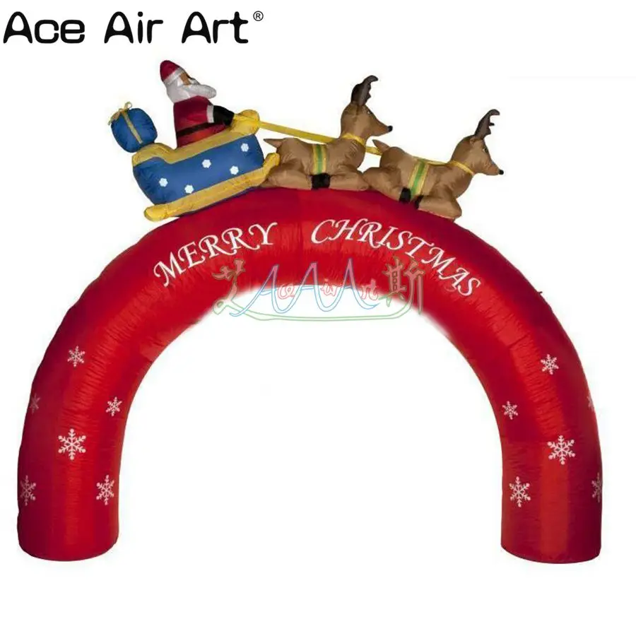 

Free shipping Christmas balloon Arch with Santa drives deer On top for Outdoor inflatable archway Decoration