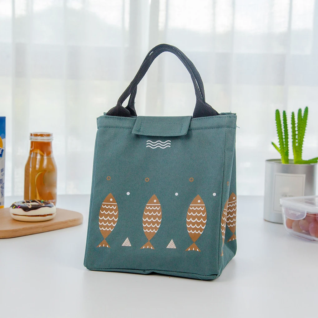 

Fashion Green Beach Food Drink Thermal Lunch Bag Portable Ice Pouch Fish Pattern Picnic Food Insulation Handbag