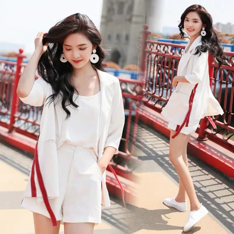 

Temperament small suit shorts suit female summer and summer new style fashion casual three-piece 2019 Korean sunscreen shirt