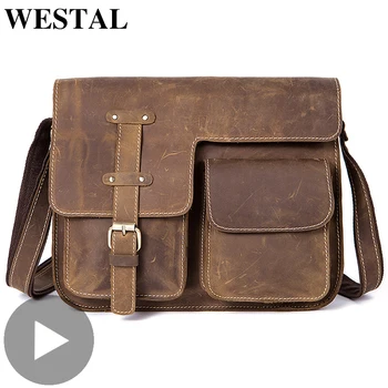 Westal Travel Shoulder Business Messenger Women Men Bag Genuine Leather Briefcase For Document Handbag Male Female Laptop Tablet mva male briefcase genuine leather handbag business men bags for document messenger bag men shoulder leather laptop briefcase