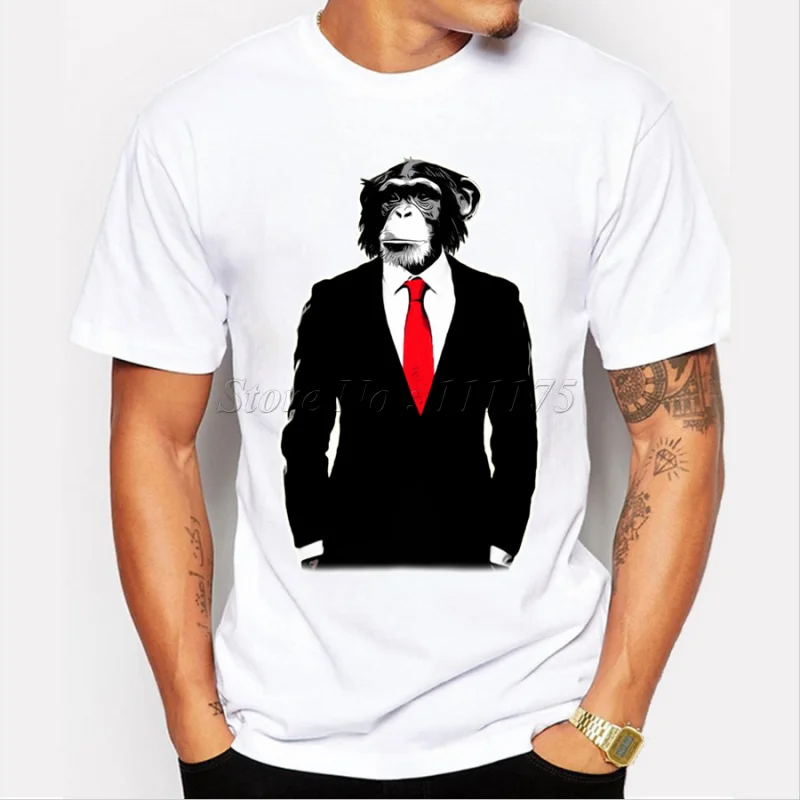 

2019 Cool Men Funny Domesticated Monkey Design T shirt Novelty Tops customize Printed Short Sleeve Tees