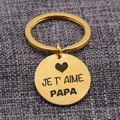 Je T'aime папа французский язык День отца брелок Porte Clef папа Подарочная бирка для ключей с вышивкой на заказ подарок Keepsake отец сувенир Brelok - Цвет: gold