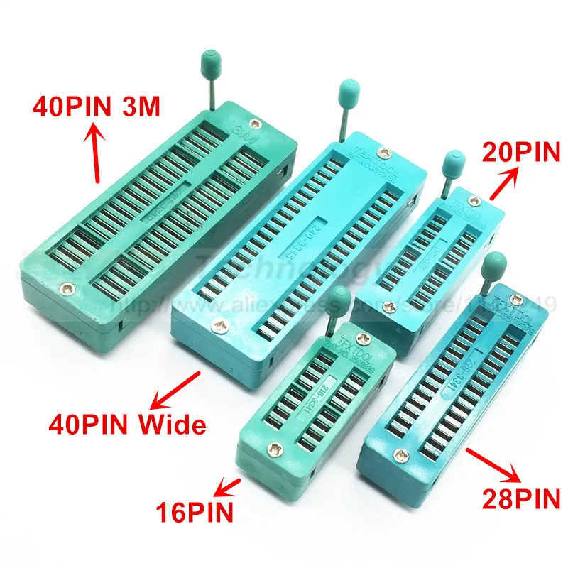 2 PCS/LOT 16 20 28 40 Pin 2.54MM Green DIP Universal ZIF IC Socket Test