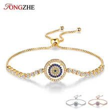 TONGZHE шармы, бусины для браслета Мода 925 стерлингового серебра круглые синие СГЛАЗА CZ теннисные браслеты для женщин розовое золото ювелирные изделия
