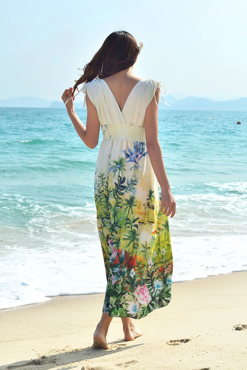 Летние Длинные Boho ремень Floral Maxi Dress