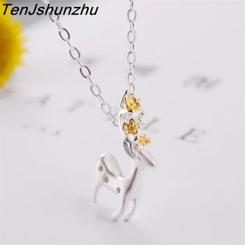 

Prevent Allergy 925 Sterling Silver Chain Necklace Lovely Deer Pendants Necklaces For Women Gril sterling-silver-jewelry dz379
