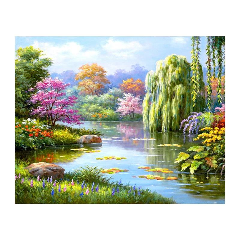 5D DIY Diamond Painting spring tree landscape 3D Embroidery set Cross