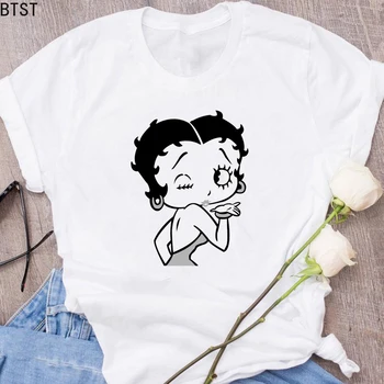 

Women White Female Kawaii Sexy Summer Tops Betty Boop T-shirt Casual Hipster Graphic Tees Camiseta Mujer Cotton Short Sleeve