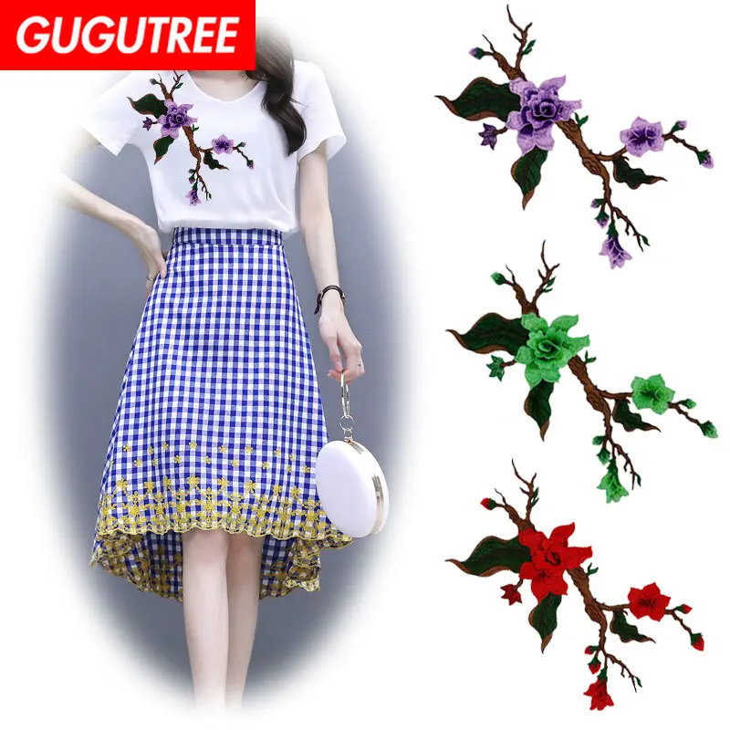 

GUGUTREE embroidery big wintersweet patches flower patches badges applique patches for clothing XC-92