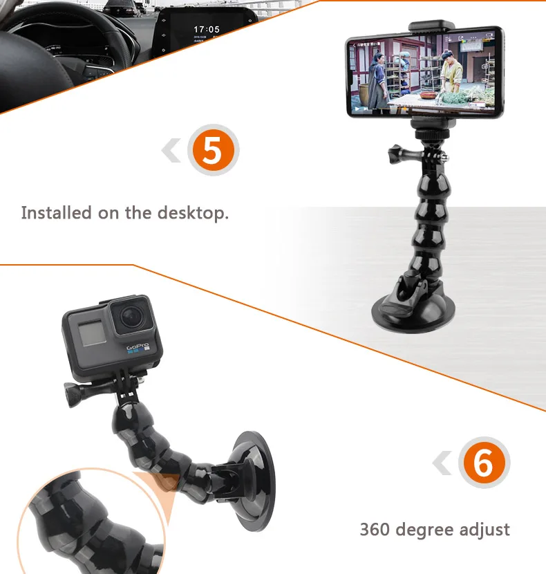Автомобильный держатель на присоске для GoPro Hero 8 7 6 5 4 3+ все камеры Xiaomi Yi Go pro SJcam SJ4000 SJ5000 AKASO eken с защитным тросом