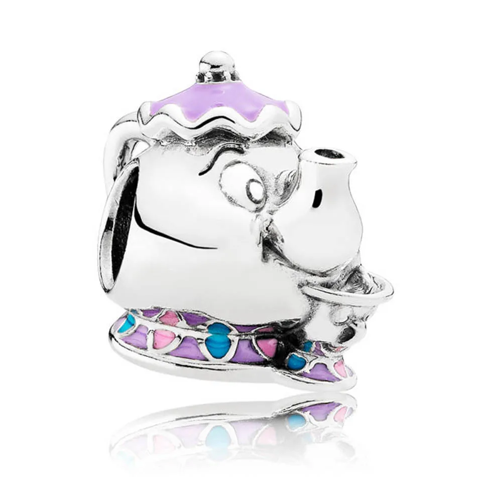 

Authentic S925 Sterling Silver Jewelry Mrs Potts and Chip Charm fit Pandora Bracelet Bangle DIY Jewelry Colour Enamel