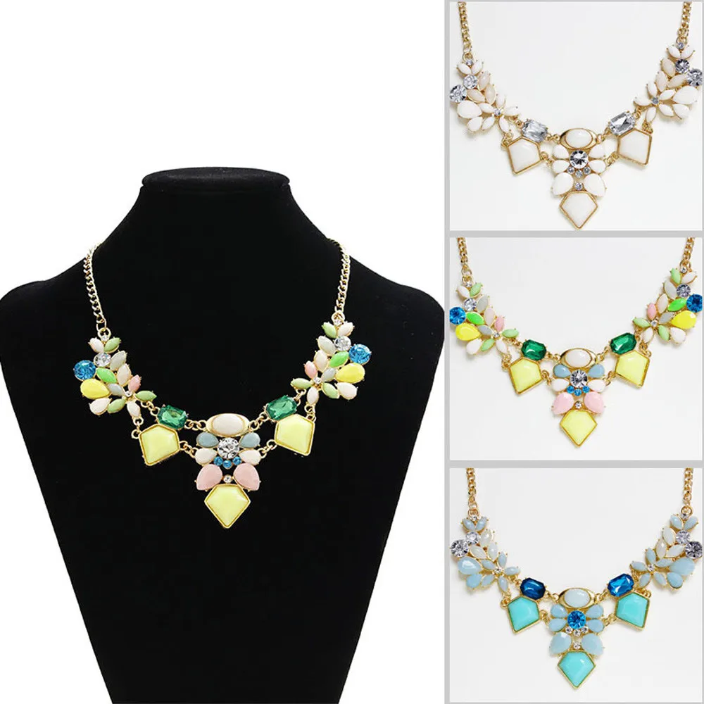 

2017 New Tiny Women Fashion Crystal Necklace Jewelry Statement Pendant Charm Chain Necklace Gift Ethnic Bohemian Choker Necklace