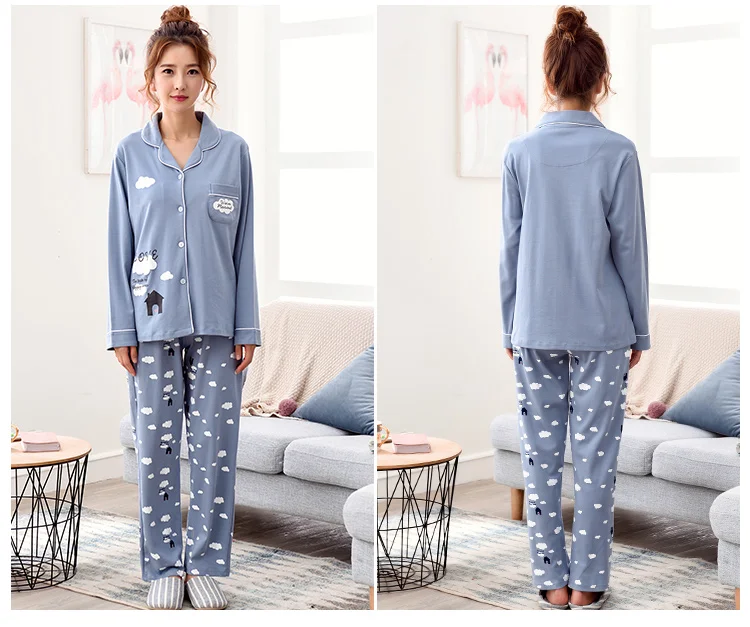 Осенние милые пижамные комплекты с мультяшным принтом, женские M-3XL, большие размеры, ночная рубашка, удобные женские хлопковые домашние пижамы высокого качества