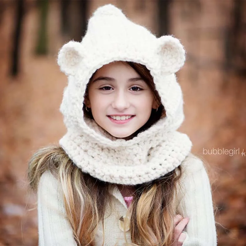 2015 Girl Chunky Hooded Children Wolf Cowl Hoodie Cowl Kids Winter hat