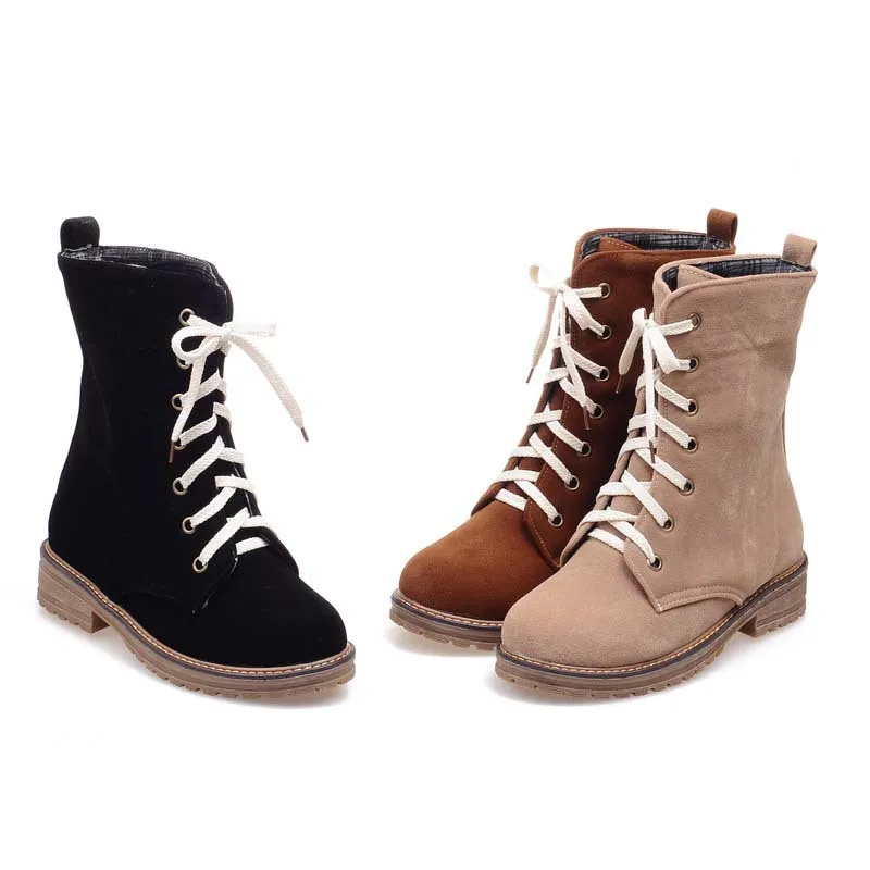 

ENMAYER new size 34-39 Lace Up half Knee High Boots New Design Sexy platform snow boots fashion Rubber Sole Cutout  Knight boots
