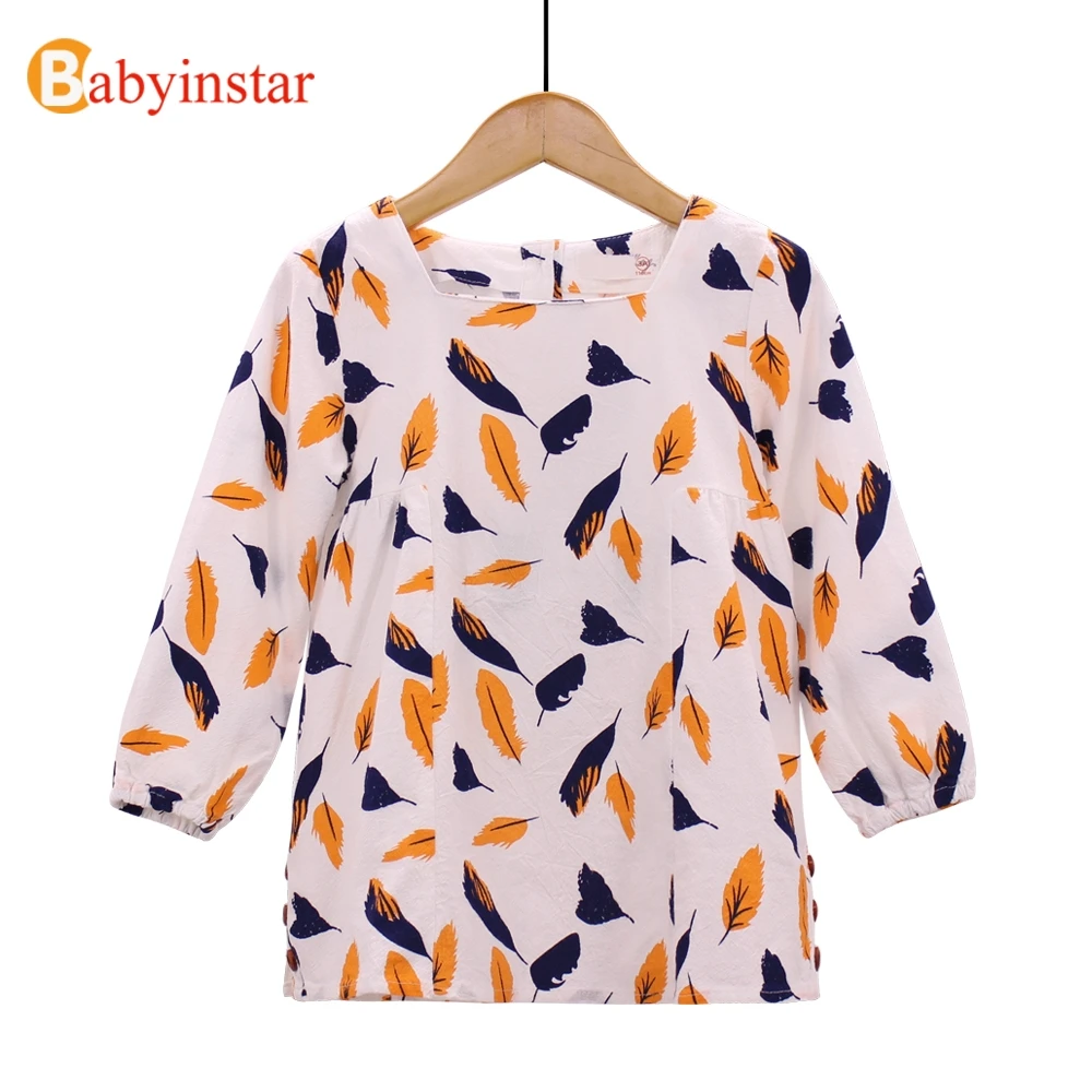 Babyinstar Children Clothing Cute Leaf Print Long Sleeve Girl Dress
