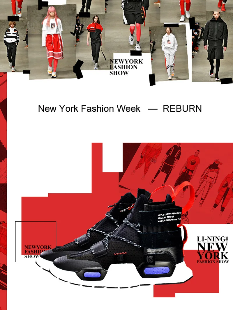 Li-Ning, унисекс, NYFW REBURN, Баскетбольная обувь для отдыха, ноская, Китай, с высокой подкладкой, спортивная обувь для фитнеса, кроссовки, AGBP038 XYL232