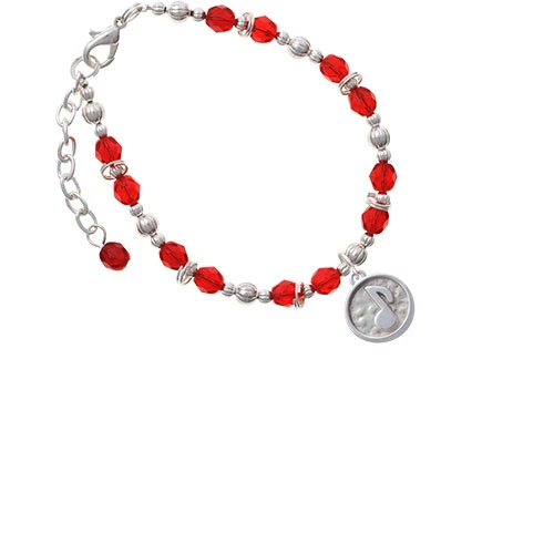 Silvertone Music Note - Round Seal Red Beaded Bracelet