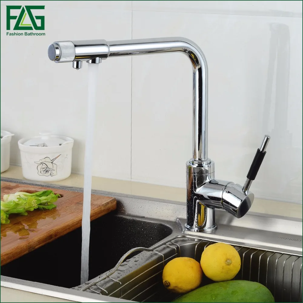 FLG Drinking Water Filter Faucet Deck Mounted Mixer Valve Chrome Single Hole Purifier 3 Way Water