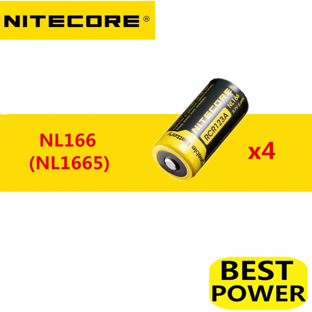 4 шт. перезаряжаемые литий-ионные батареи Nitecore NL166/NL1665 RCR123 3 7 в 650 мАч Втч с защитой |