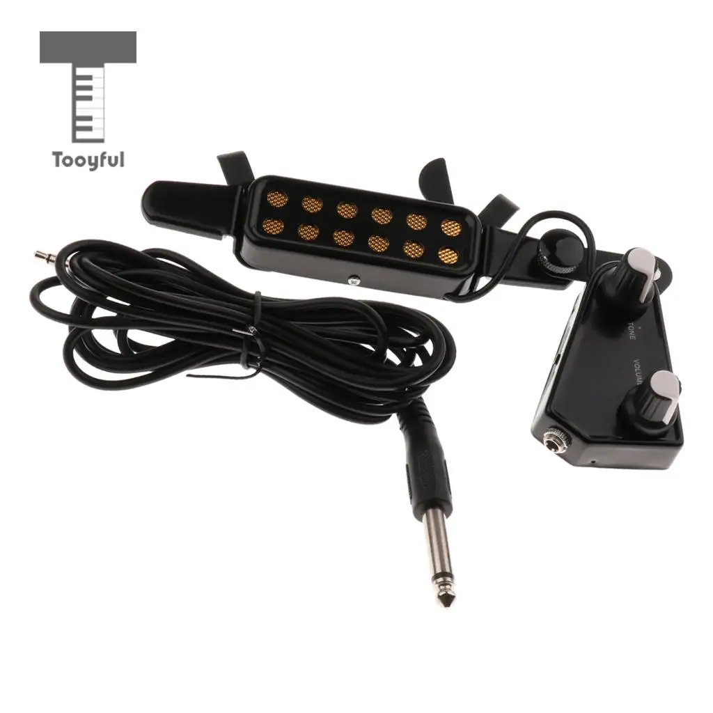 Tooyful 1 Set Acoustic Guitar Soundhole Pickup Transducer With Tone Volume Control & 6.35mm 3.5mm Cable