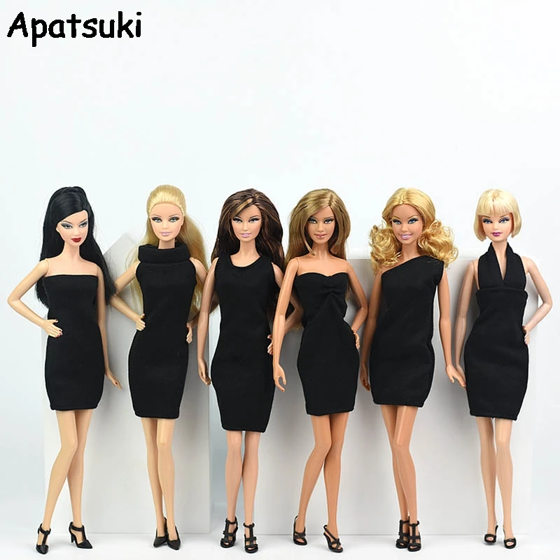 6pcs Lot Black Little Dress For Barbie Doll Sex Evening